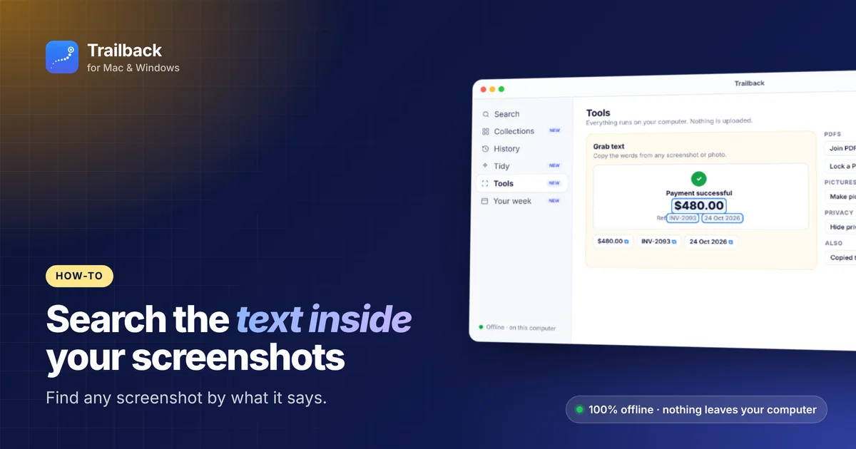 Searching the text inside screenshots on a Mac