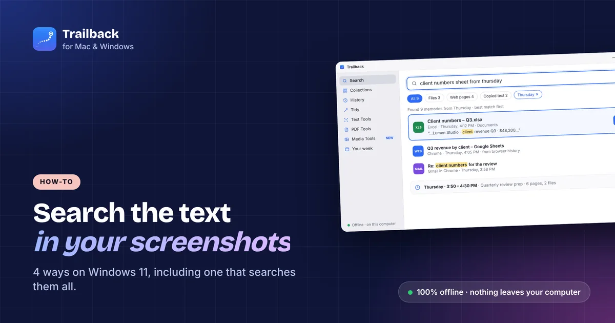 Searching the text inside screenshots on Windows 11